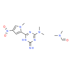 ChemSpider 2D Image | N,N-Dimethylformamide - N,N-dimethyl-6-(1-methyl-4-nitro-1H-pyrrol-2-yl)-1,3,5-triazine-2,4-diamine (1:1) | C13H20N8O3