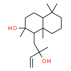 ChemSpider 2D Image | 1-(2-Hydroxy-2-methyl-3-buten-1-yl)-2,5,5,8a-tetramethyldecahydro-2-naphthalenol | C19H34O2