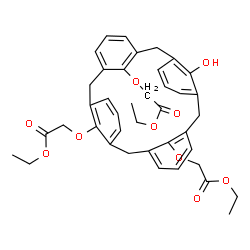ChemSpider 2D Image | Triethyl 2,2',2''-{[28-hydroxypentacyclo[19.3.1.1~3,7~.1~9,13~.1~15,19~]octacosa-1(25),3(28),4,6,9(27),10,12,15(26),16,18,21,23-dodecaene-25,26,27-triyl]tris(oxy)}triacetate | C40H42O10