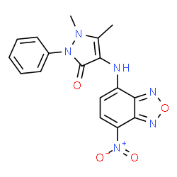 ChemSpider 2D Image | 1,5-Dimethyl-4-[(7-nitro-2,1,3-benzoxadiazol-4-yl)amino]-2-phenyl-1,2-dihydro-3H-pyrazol-3-one | C17H14N6O4