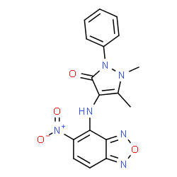 ChemSpider 2D Image | 1,5-Dimethyl-4-[(5-nitro-2,1,3-benzoxadiazol-4-yl)amino]-2-phenyl-1,2-dihydro-3H-pyrazol-3-one | C17H14N6O4