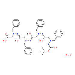 ChemSpider 2D Image | 3,7,11,15-Tetrabenzyl-19,19-dimethyl-5,9,13,17-tetraoxo-18-oxa-3,4,7,8,11,12,15,16-octaazaicosan-1-oic acid hydrate (1:1) | C41H52N8O8