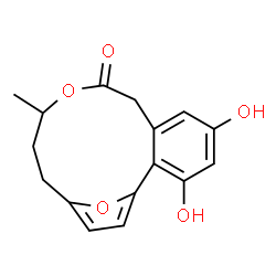 ChemSpider 2D Image | 3,5-Dihydroxy-11-methyl-10,17-dioxatricyclo[12.2.1.0~2,7~]heptadeca-1(16),2,4,6,14-pentaen-9-one | C16H16O5
