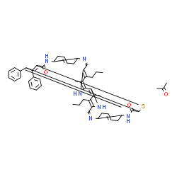 ChemSpider 2D Image | 3,32-Dimethyl-17,18-diphenyl-4,31-dipropyl-34-thia-7,14,21,28,33,35-hexaazahexacyclo[28.2.1.1~2,5~.1~16,19~.0~8,13~.0~22,27~]pentatriaconta-1(32),2,4,6,8,10,12,16,18,22,24,26,28,30-tetradecaene-15,20-
dione - acetone (1:1) | C51H50N6O3S