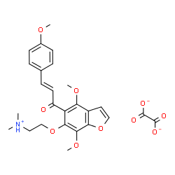 ChemSpider 2D Image | Ethanaminium, 2-[[4,7-dimethoxy-5-[(2E)-3-(4-methoxyphenyl)-1-oxo-2-propen-1-yl]-6-benzofuranyl]oxy]-N,N-dimethyl- ethanedioate (1:1) | C26H28NO10