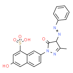 ChemSpider 2D Image | 3-Hydroxy-7-[3-methyl-5-oxo-4-(phenyldiazenyl)-4,5-dihydro-1H-pyrazol-1-yl]-1-naphthalenesulfonic acid | C20H16N4O5S