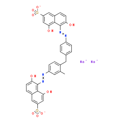 ChemSpider 2D Image | Disodium 5-[(4-{4-[(2,8-dihydroxy-6-sulfonato-1-naphthyl)diazenyl]benzyl}-3-methylphenyl)diazenyl]-4,6-dihydroxy-2-naphthalenesulfonate | C34H24N4Na2O10S2