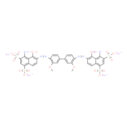 ChemSpider 2D Image | Tetrasodium 6,6'-[(3,3'-dimethoxy-4,4'-biphenyldiyl)di(Z)-2,1-diazenediyl]bis(4-amino-5-hydroxy-1,3-naphthalenedisulfonate) | C34H24N6Na4O16S4