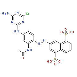 ChemSpider 2D Image | 3-({2-Acetamido-4-[(4-amino-6-chloro-1,3,5-triazin-2-yl)amino]phenyl}diazenyl)-1,5-naphthalenedisulfonic acid | C21H17ClN8O7S2