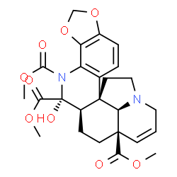 ChemSpider 2D Image | Trimethyl (5R,5aR,7aR,11aR,13aR)-5-hydroxy-5,5a,6,7,12,13-hexahydro-4H,10H-[1,3]benzodioxolo[4,5-k]pyrrolo[3,2,1-mn][1,8]phenanthroline-4,5,7a(11aH)-tricarboxylate | C25H28N2O9