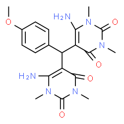 ChemSpider 2D Image | 5,5'-[(4-Methoxyphenyl)methylene]bis(6-amino-1,3-dimethyl-2,4(1H,3H)-pyrimidinedione) | C20H24N6O5