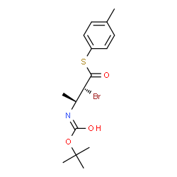 ChemSpider 2D Image | S-(4-Methylphenyl) (2S,3S)-2-bromo-3-({[(2-methyl-2-propanyl)oxy]carbonyl}amino)butanethioate | C16H22BrNO3S