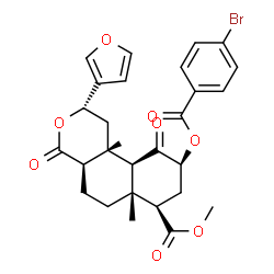ChemSpider 2D Image | Methyl (2S,4aR,6aR,7R,9S,10aS,10bR)-9-[(4-bromobenzoyl)oxy]-2-(3-furyl)-6a,10b-dimethyl-4,10-dioxododecahydro-2H-benzo[f]isochromene-7-carboxylate | C28H29BrO8