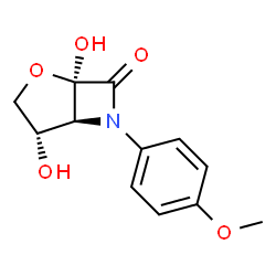 ChemSpider 2D Image | (1R,4S,5S)-1,4-Dihydroxy-6-(4-methoxyphenyl)-2-oxa-6-azabicyclo[3.2.0]heptan-7-one | C12H13NO5