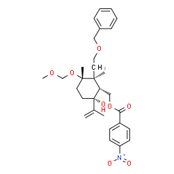 ChemSpider 2D Image | [(1R,2S,3S,6R)-2-[2-(Benzyloxy)ethyl]-6-hydroxy-6-isopropenyl-3-(methoxymethoxy)-2,3-dimethylcyclohexyl]methyl 4-nitrobenzoate | C30H39NO8