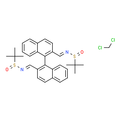 ChemSpider 2D Image | N,N'-[1,1'-Binaphthalene-2,2'-diyldi(E)methylylidene]bis(2-methyl-2-propanesulfinamide) - dichloromethane (1:1) | C31H34Cl2N2O2S2