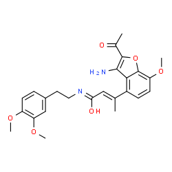 ChemSpider 2D Image | (2E)-3-(2-Acetyl-3-amino-7-methoxy-1-benzofuran-4-yl)-N-[2-(3,4-dimethoxyphenyl)ethyl]-2-butenamide | C25H28N2O6