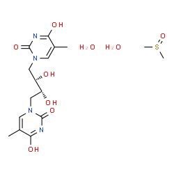 ChemSpider 2D Image | 1,1'-[(2R,3R)-2,3-Dihydroxy-1,4-butanediyl]bis(5-methyl-2,4(1H,3H)-pyrimidinedione) - (methylsulfinyl)methane hydrate (1:1:2) | C16H28N4O9S