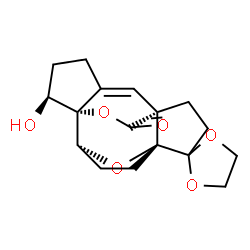 ChemSpider 2D Image | (1S,2S,5R,9S,14S)-14-Hydroxyspiro[15,17-dioxapentacyclo[7.5.2.1~2,5~.0~1,11~.0~5,9~]heptadec-10-ene-6,2'-[1,3]dioxolan]-16-one | C17H20O6