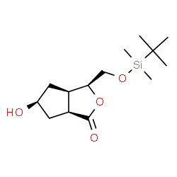 ChemSpider 2D Image | (3S,3aR,5S,6aS)-3-({[Dimethyl(2-methyl-2-propanyl)silyl]oxy}methyl)-5-hydroxyhexahydro-1H-cyclopenta[c]furan-1-one | C14H26O4Si