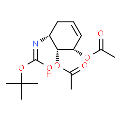 ChemSpider 2D Image | (1R,2S,6R)-6-({[(2-Methyl-2-propanyl)oxy]carbonyl}amino)-3-cyclohexene-1,2-diyl diacetate | C15H23NO6