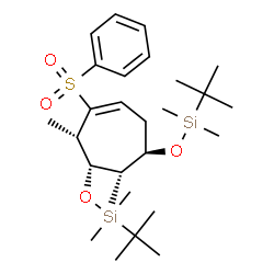 ChemSpider 2D Image | {[(1R,2S,3S,4S)-2,4-Dimethyl-5-(phenylsulfonyl)-5-cycloheptene-1,3-diyl]bis(oxy)}bis[dimethyl(2-methyl-2-propanyl)silane] | C27H48O4SSi2