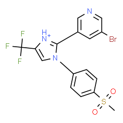 ChemSpider 2D Image | 2-(5-Bromo-3-pyridinyl)-1-[4-(methylsulfonyl)phenyl]-4-(trifluoromethyl)-1H-imidazol-3-ium | C16H12BrF3N3O2S