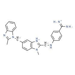ChemSpider 2D Image | 2-[({4-[Amino(iminio)methyl]phenyl}amino)methyl]-1-methyl-5-[(2-methyl-1H-benzimidazol-1-yl)methyl]-1H-3,1-benzimidazol-3-ium | C25H27N7