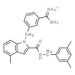ChemSpider 2D Image | Amino[3-({2-[(3,5-dimethylbenzyl)carbamoyl]-4-methyl-1H-indol-1-yl}methyl)phenyl]methaniminium | C27H29N4O