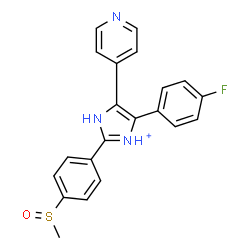 ChemSpider 2D Image | 4-(4-Fluorophenyl)-2-[4-(methylsulfinyl)phenyl]-5-(4-pyridinyl)-1H-imidazol-3-ium | C21H17FN3OS