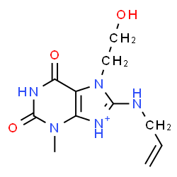 ChemSpider 2D Image | 8-(Allylamino)-7-(2-hydroxyethyl)-3-methyl-2,6-dioxo-2,3,6,7-tetrahydro-1H-purin-9-ium | C11H16N5O3