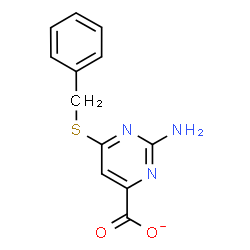 ChemSpider 2D Image | 2-Amino-6-(benzylsulfanyl)-4-pyrimidinecarboxylate | C12H10N3O2S