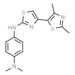 ChemSpider 2D Image | N'-(2',4'-Dimethyl-4,5'-bi-1,3-thiazol-2-yl)-N,N-dimethyl-1,4-benzenediamine | C16H18N4S2