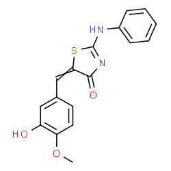 ChemSpider 2D Image | 2-Anilino-5-(3-hydroxy-4-methoxybenzylidene)-1,3-thiazol-4(5H)-one | C17H14N2O3S