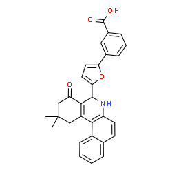 ChemSpider 2D Image | 3-[5-(2,2-Dimethyl-4-oxo-1,2,3,4,5,6-hexahydrobenzo[a]phenanthridin-5-yl)-2-furyl]benzoic acid | C30H25NO4