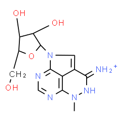 ChemSpider 2D Image | 5-Methyl-1-pentofuranosyl-4,5-dihydro-1,4,5,6,8-pentaazaacenaphthylen-3(1H)-iminium | C13H17N6O4