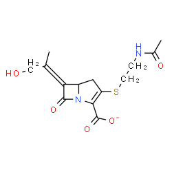 ChemSpider 2D Image | (6Z)-3-[(2-Acetamidoethyl)sulfanyl]-6-(1-hydroxy-2-propanylidene)-7-oxo-1-azabicyclo[3.2.0]hept-2-ene-2-carboxylate | C14H17N2O5S