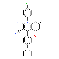 ChemSpider 2D Image | 2-Amino-1-(4-chlorophenyl)-4-[4-(diethylamino)phenyl]-7,7-dimethyl-5-oxo-1,4,5,6,7,8-hexahydro-3-quinolinecarbonitrile | C28H31ClN4O