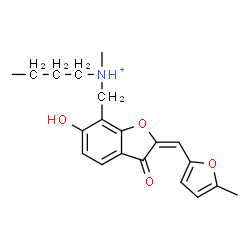 ChemSpider 2D Image | N-({(2E)-6-Hydroxy-2-[(5-methyl-2-furyl)methylene]-3-oxo-2,3-dihydro-1-benzofuran-7-yl}methyl)-N-methyl-1-butanaminium | C20H24NO4