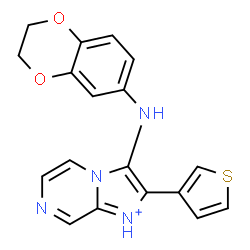 ChemSpider 2D Image | 3-(2,3-Dihydro-1,4-benzodioxin-6-ylamino)-2-(3-thienyl)imidazo[1,2-a]pyrazin-1-ium | C18H15N4O2S