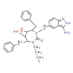 ChemSpider 2D Image | 1-[(3-Amino-2H-indazol-5-yl)methyl]-4,7-dibenzyl-3-butyl-5,6-dihydroxy-1,3-diazepan-2-one | C31H37N5O3