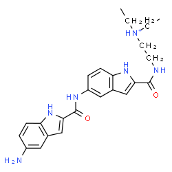 ChemSpider 2D Image | 2-{[(5-{[(5-Amino-1H-indol-2-yl)carbonyl]amino}-1H-indol-2-yl)carbonyl]amino}-N,N-diethylethanaminium | C24H29N6O2