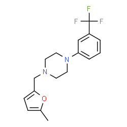 ChemSpider 2D Image | 1-[(5-Methyl-2-furyl)methyl]-4-[3-(trifluoromethyl)phenyl]piperazine | C17H19F3N2O
