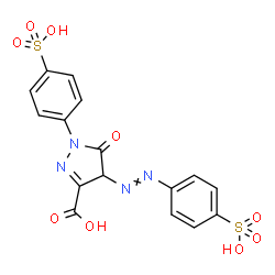 ChemSpider 2D Image | 5-Oxo-1-(4-sulfophenyl)-4-[(4-sulfophenyl)diazenyl]-4,5-dihydro-1H-pyrazole-3-carboxylic acid | C16H12N4O9S2