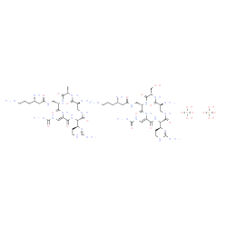 ChemSpider 2D Image | (3S)-3,6-diamino-N-[[(2S,5S,8Z,11S,15S)-15-amino-11-[(4S)-2-amino-1,4,5,6-tetrahydropyrimidin-4-yl]-2-(hydroxymethyl)-3,6,9,12,16-pentaoxo-8-(ureidomethylene)-1,4,7,10,13-pentazacyclohexadec-5-yl]methyl]hexanamide; (3S)-3,6-diamino-N-[[(2S,5S,8Z,11S,15S)-15-amino-11-[(4S)-2-amino-1,4,5,6-tetrahydropyrimidin-4-yl]-2-methyl-3,6,9,12,16-pentaoxo-8-(ureidomethylene)-1,4,7,10,13-pentazacyclohexadec-5-yl]methyl]hexanamide; sulfuric acid | C50H92N28O23S2