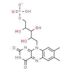 ChemSpider 2D Image | 1-Deoxy-1-(7,8-dimethyl-2,4-dioxo-3,4-dihydrobenzo[g]pteridin-10(2H)-yl)-5-O-(hydroxyphosphinato)pentitol | C17H20N4O9P