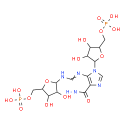 ChemSpider 2D Image | [5-[4-carbamoyl-5-[[[3,4-dihydroxy-5-(phosphonooxymethyl)tetrahydrofuran-2-yl]amino]methyleneamino]imidazol-1-yl]-3,4-dihydroxy-tetrahydrofuran-2-yl]methyl dihydrogen phosphate | C15H25N5O15P2