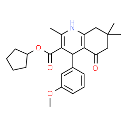ChemSpider 2D Image | Cyclopentyl 4-(3-methoxyphenyl)-2,7,7-trimethyl-5-oxo-1,4,5,6,7,8-hexahydro-3-quinolinecarboxylate | C25H31NO4