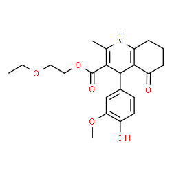 ChemSpider 2D Image | 2-Ethoxyethyl 4-(4-hydroxy-3-methoxyphenyl)-2-methyl-5-oxo-1,4,5,6,7,8-hexahydro-3-quinolinecarboxylate | C22H27NO6