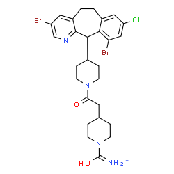 ChemSpider 2D Image | (4-{2-[4-(3,10-Dibromo-8-chloro-6,11-dihydro-5H-benzo[5,6]cyclohepta[1,2-b]pyridin-11-yl)-1-piperidinyl]-2-oxoethyl}-1-piperidinyl)(oxo)methanaminium | C27H32Br2ClN4O2